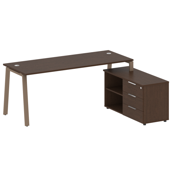 Рабочая станция с тумбой на А-образном м/к Metal System Style БА.РС-СТС-2.5 (R) 1900x1520x750 (Венге Цаво/Мокко металл)
