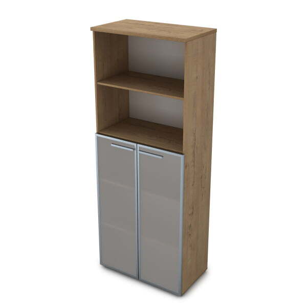 9Ш.005.15 Шкаф высокий со стеклом и открытой полкой (800x450x2045) (Teakwood)