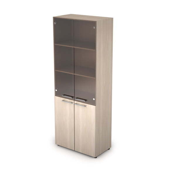 4Ш.005.3 Шкаф стеллаж высокий со стеклом без замка (798x430x2112) (Шамони светлый)