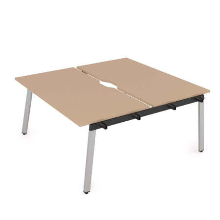 10БДНВ.289 Стол системы Бенч с вырезом, сдвоенный, на 2 рабочих места - начальный (1400x1635x750) (Mokko/Алюминий матовый металл)