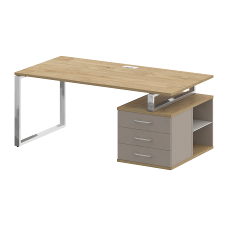 Стол руководителя с опорной тумбой, правый Shift SK.SRT-180 (R) (1800x904x753) (Тиквуд Светлый-Капучино | Хром)