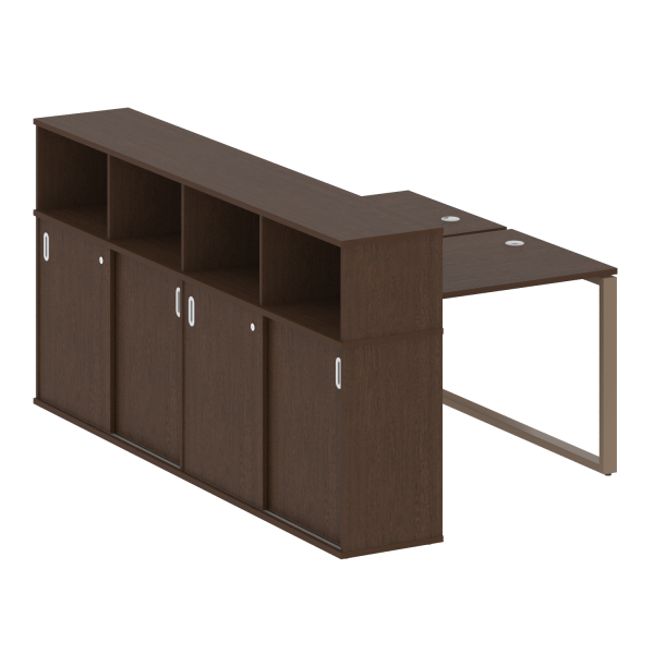 Рабочая станция с шкафом-купе на О-образном м/к Metal System Style БО.РС-СШК-4.1 Т 1410x2332x1098 (Венге Цаво/Мокко металл)