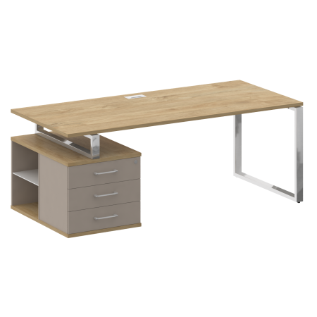 Стол руководителя с опорной тумбой, левый Shift SK.SRT-200 (L) (2000x904x753) (Тиквуд Светлый-Капучино | Хром)