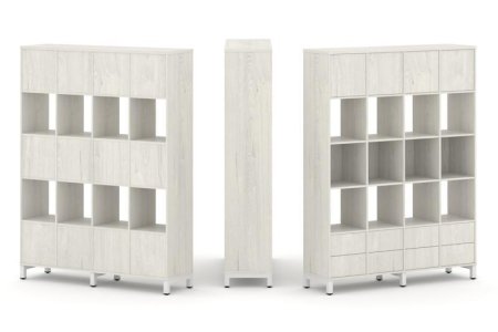 Набор стеллажа 1 сторонний, 5 ярусов SN.NS-541 (1488х400х1982) (Дуб Наварра/Металл Белый)