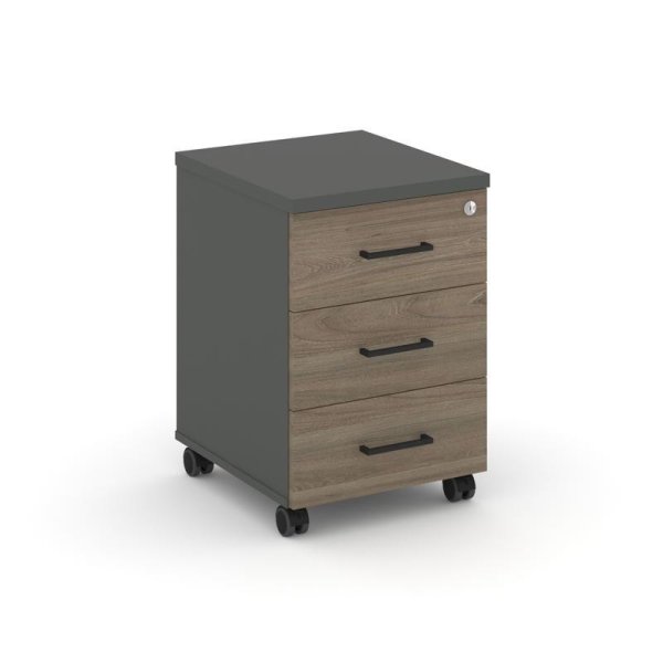 Тумба мобильная 3 ящика стандартные колеса SN.TM-002 (416х460х611) (Антрацит/Вяз Благородный)