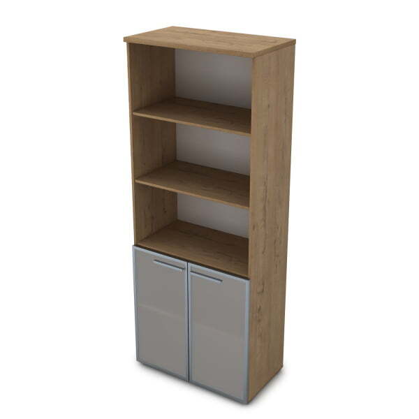 9Ш.005.21 Шкаф высокий со стеклом и открытыми полками (800x450x2045) (Teakwood)