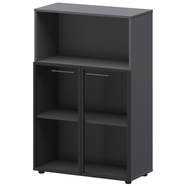 Шкаф средний с нишей со стеклом в ал. рамке Кортез СМШ38.28RS 792x380x1190 (Графит)