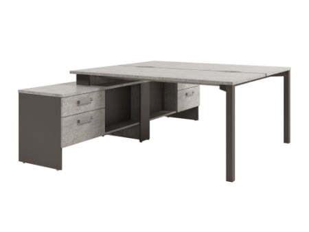 Стол-тандем на металлокаркасе с тумбой Solution D-424 1750x2380x750 (Бетон/ТрюфельКоричневый)