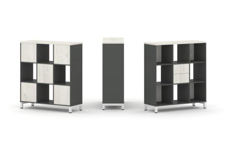 Набор стеллажа 1 сторонний, 3 яруса SN.NS-331 (1121х400х1248) (Антрацит/Дуб Наварра/Металл Белый)