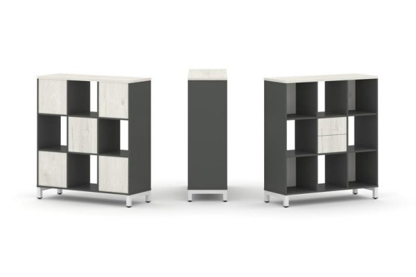 Набор стеллажа 1 сторонний, 3 яруса SN.NS-331 (1121х400х1248) (Антрацит/Дуб Наварра/Металл Белый)