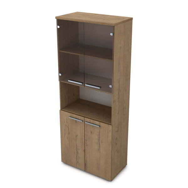 9Ш.005.13 Шкаф высокий со стеклом и нишей (800x450x2045) (Teakwood)