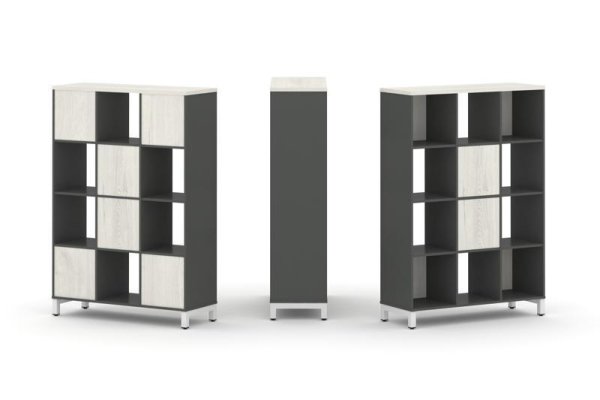 Набор стеллажа 1 сторонний, 4 яруса SN.NS-431 (1121х400х1615) (Антрацит/Дуб Наварра/Металл Белый)