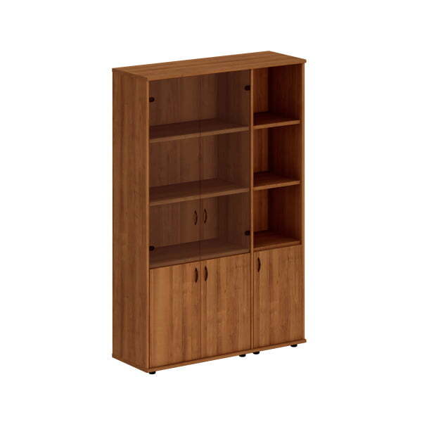 Шкаф комбинированный высокий (стекло + полузакрытый узкий) Престиж Исп.49 1330x460x2030 (Темный орех)