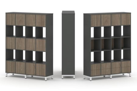 Набор стеллажа 1 сторонний, 5 ярусов SN.NS-541 (1488х400х1982) (Антрацит/Вяз Благородный/Металл Белый)