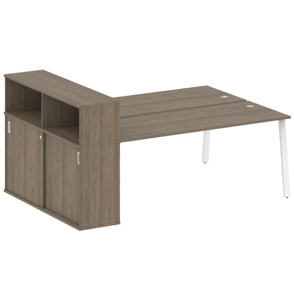 Рабочая станция с шкафом-купе на А-образном м/к Metal System Style БА.РС-СШК-2.5 Т 2210x1475x1098 (Вяз/Белый металл)