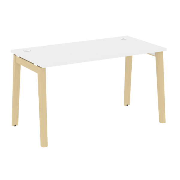 Стол рабочий на деревянных опорах Onix Wood OW.SP-3.7 1380x720x750 (Белый Бриллиант/Дуб Светлый)
