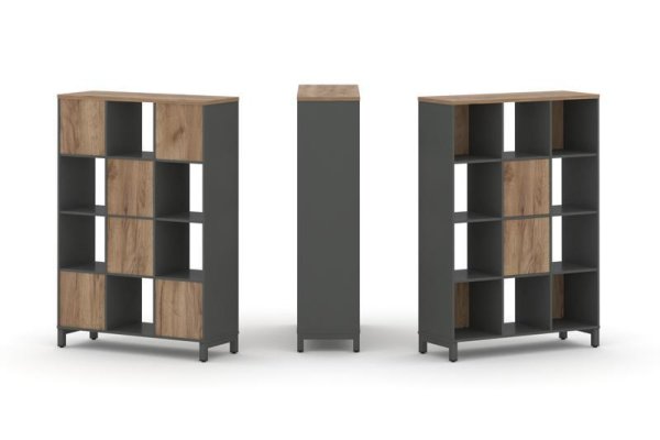 Набор стеллажа 1 сторонний, 4 яруса SN.NS-431 (1121х400х1615) (Антрацит/Дуб Табак/Металл Антрацит)