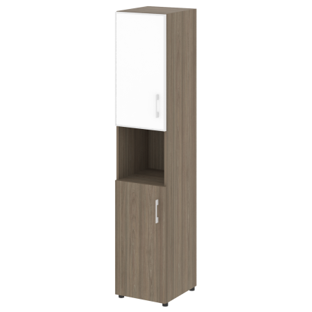 Шкаф для документов с нишей левый узкий со стеклом белым LT.SU-1.4 R (L) White (Вяз Благородный)