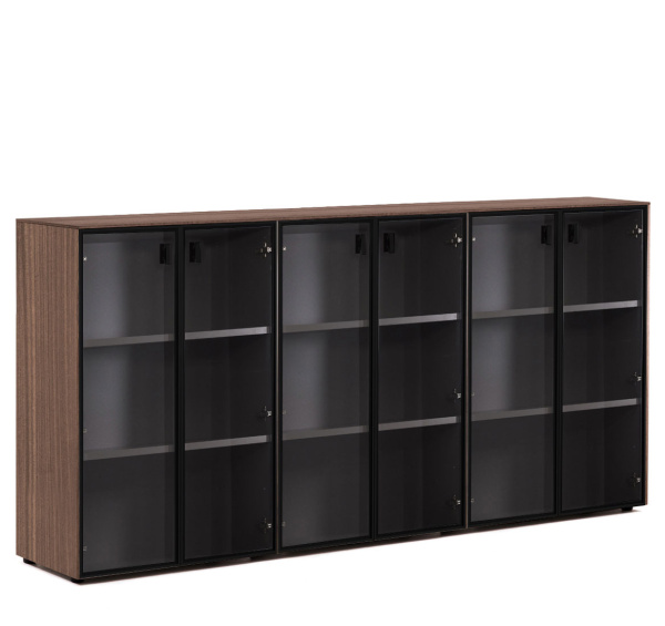 EXE Шкаф-ветрина на 6 дверей H120 (Эвкалипт морен/Черный)