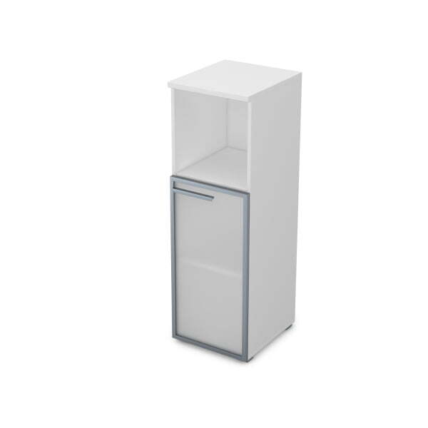 9ПЛ.017.5 Пенал средний со стеклом и нишей (400x450x1245) , левый (Белый премиум)