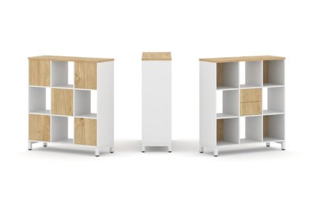 Набор стеллажа 1 сторонний, 3 яруса SN.NS-331 (1121х400х1248) (Белый/Тиквуд Светлый/Металл Белый)