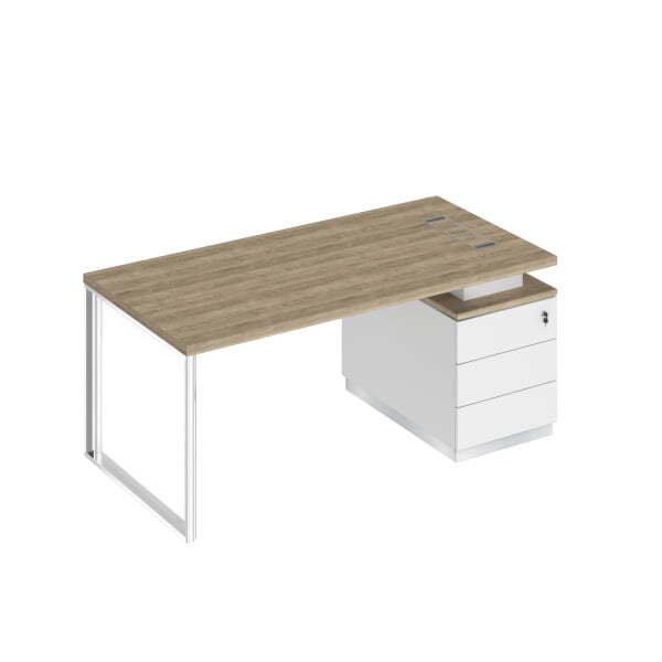 Стол руководителя на опорной тумбе правый Bravo БР 103 1800x900x750 (Дуб гладстоун светлый / Белый премиум / Белый премиумСерый)