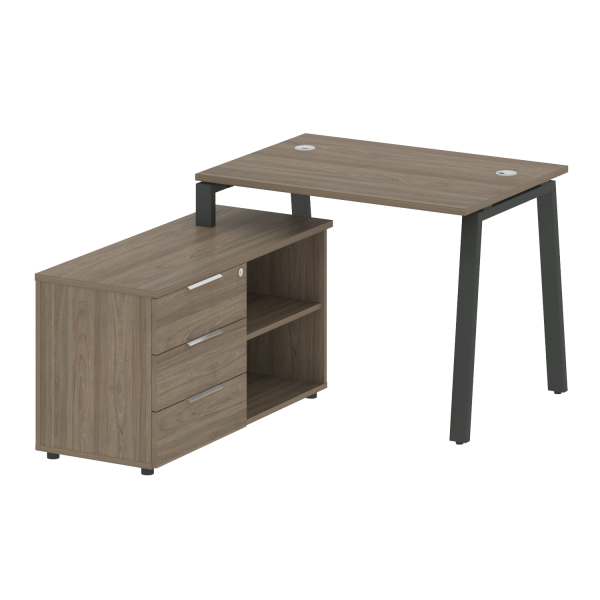 Рабочая станция с тумбой на А-образном м/к Metal System Style БА.РС-СТС-2.1 (L) 1100x1520x750 (Вяз/Антрацит металл)