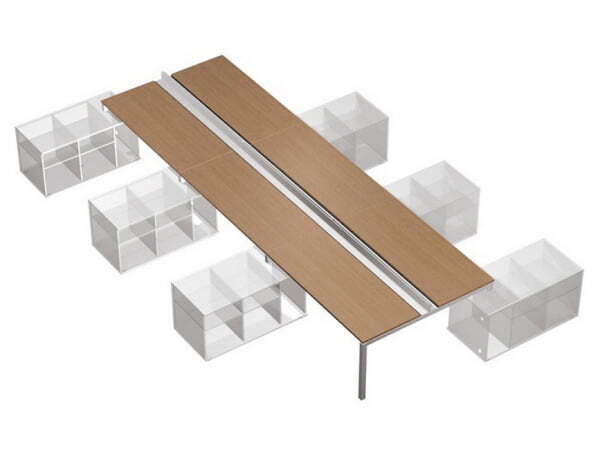 Рабочая станция (6х160) с ProSystem на 6-ти опорных тумбах левых (БЕЗ ТУМБ) Profiquadro КВ 0152-3 БВ (Белый премиум / Вишня скандинавскаяСерый)