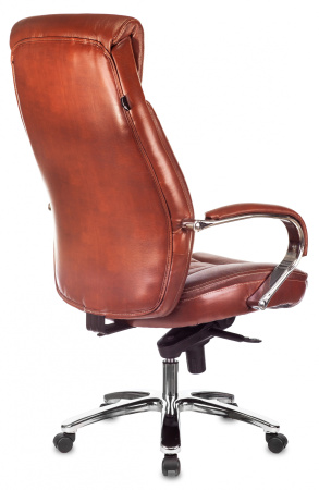 Кресло руководителя T-9922SL светло-коричневый Leather EiCHel кожа крестов. металл хром (Темно-коричневый)