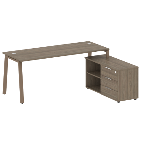 Рабочая станция с тумбой на А-образном м/к Metal System Style БА.РС-СТС-2.5 (R) 1900x1520x750 (Вяз/Мокко металл)