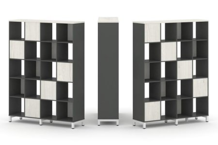 Набор стеллажа 2-х сторонний, 5 ярусов SN.NSD-541 (1488х400х1982) (Антрацит/Дуб Наварра/Металл Белый)