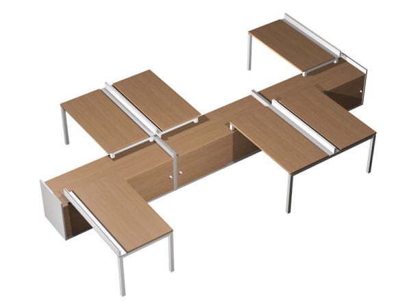 Рабочая станция (6x120) с ProSystem на 3-x опорных тумбах-купе Profiquadro КВ 0191 БВ 2790x5400x750 (Белый премиум / Вишня скандинавскаяСерый)