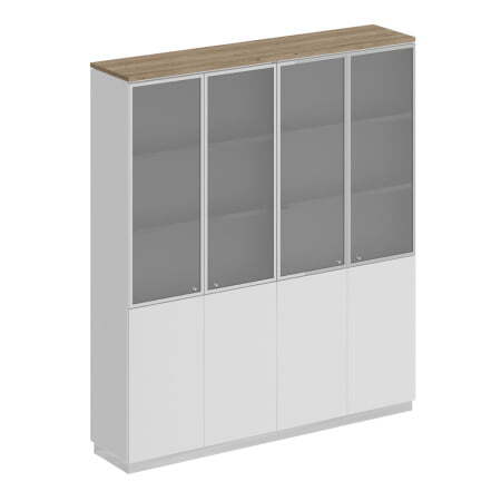 Шкаф для документов со стеклянными дверьми City СИ 315 1802x400x2034 (Дуб гладстоун светлый / Белый премиум / Белый премиум)