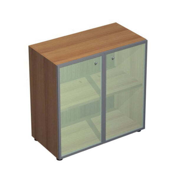 Шкаф низкий со стеклом белым, рама алюминий X7 IDEV86B A 860x450x860 (Орех каналетто)