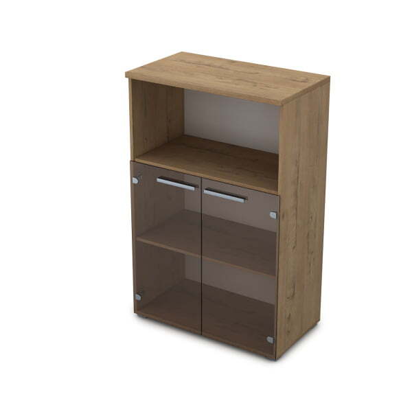 9Ш.017.4 Шкаф средний со стеклом и нишей (800x450x1245) (Teakwood)