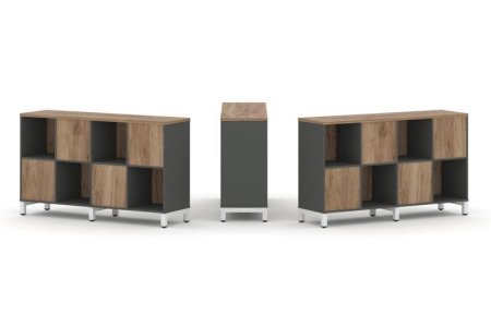 Набор стеллажа 2-х сторонний, 2 яруса SN.NSD-241 (1488х400х881) (Антрацит/Дуб Табак/Металл Белый)