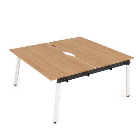 10БДНВ.289 Стол системы Бенч с вырезом, сдвоенный, на 2 рабочих места - начальный (1400x1635x750) (Romano/Белый металл)