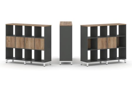 Набор стеллажа 1 сторонний, 3 яруса SN.NS-341 (1488х400х1248) (Антрацит/Дуб Табак/Металл Белый)