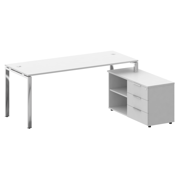Стол для руководителя с тумбой правый БГ.СРТ-5.7 (R) 1900x1520x750 (Белый/Нерж. Сталь)