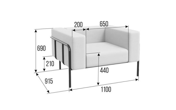 Диван одноместный FLX-1 (Velvet Lux 72/Металл Черный)