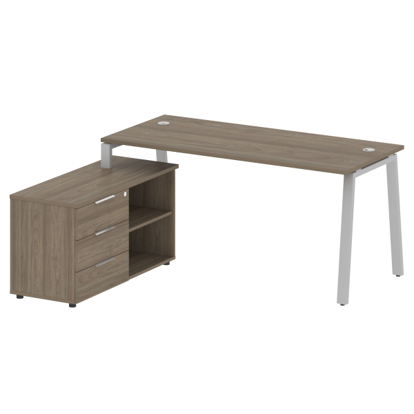 Рабочая станция с тумбой на А-образном м/к Metal System Style БА.РС-СТС-2.4 (L) 1700x1520x750 (Вяз/Серый металл)