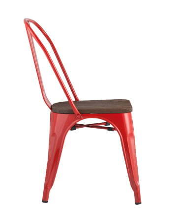 Стул TOLIX WOOD красный глянцевый (Стул Tolix красный глянцевый, темное дерево)