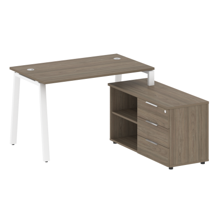 Рабочая станция с тумбой на А-образном м/к Metal System Style БА.РС-СТС-2.2 (R) 1300x1520x750 (Вяз/Белый металл)
