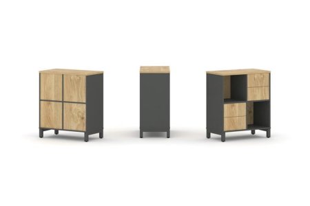 Набор стеллажа 1 сторонний, 2 яруса SN.NS-221 (754х400х881) (Антрацит/Тиквуд Светлый/Металл Антрацит)