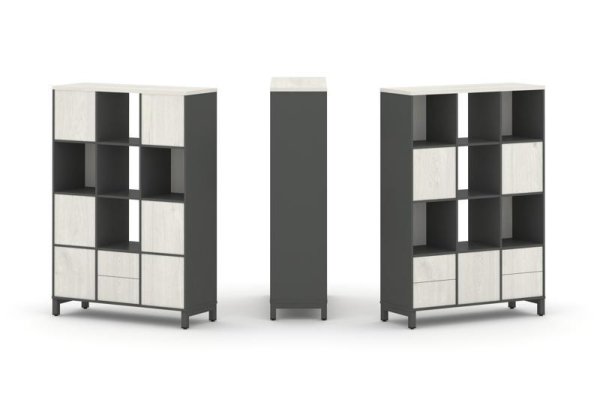 Набор стеллажа 2-х сторонний, 4 яруса SN.NSD-431 (1121х400х1615) (Антрацит/Дуб Наварра/Металл Антрацит)