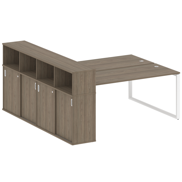 Рабочая станция с шкафом-купе на О-образном м/к Metal System Style БО.РС-СШК-4.5 Т 2210x2332x1098 (Вяз/Белый металл)