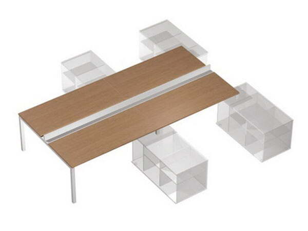 Рабочая станция (4х160) с ProSystem на 4-х опорных тумбах левых-правых (БЕЗ ТУМБ) Profiquadro КВ 015 (Белый премиум / Вишня скандинавскаяСерый)