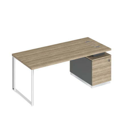 Стол руководителя на опорной тумбе левый Bravo БР 104 2000x900x750 (Дуб гладстоун светлый / Антрацит премиум / Дуб гладстоун светлыйСерый)