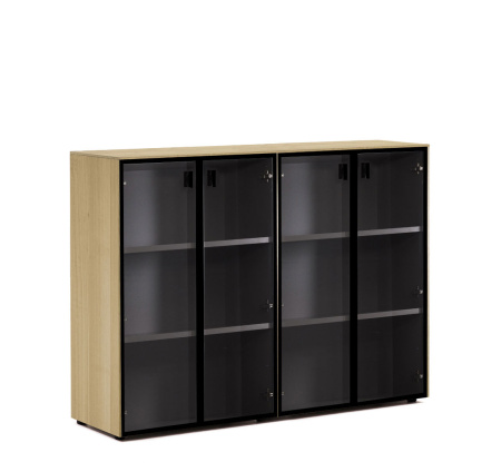 EXE Шкаф-ветрина на 4 двери H120 (Светлый эвкалипт/Черный)