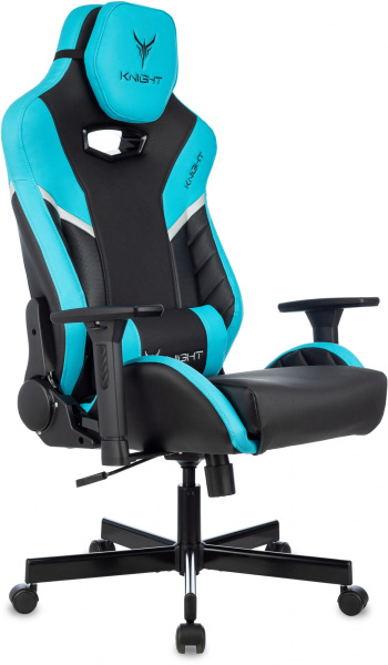 Кресло игровое Knight Thunder 5X черный/голубой эко.кожа крестов. металл (Черный | Голубой)